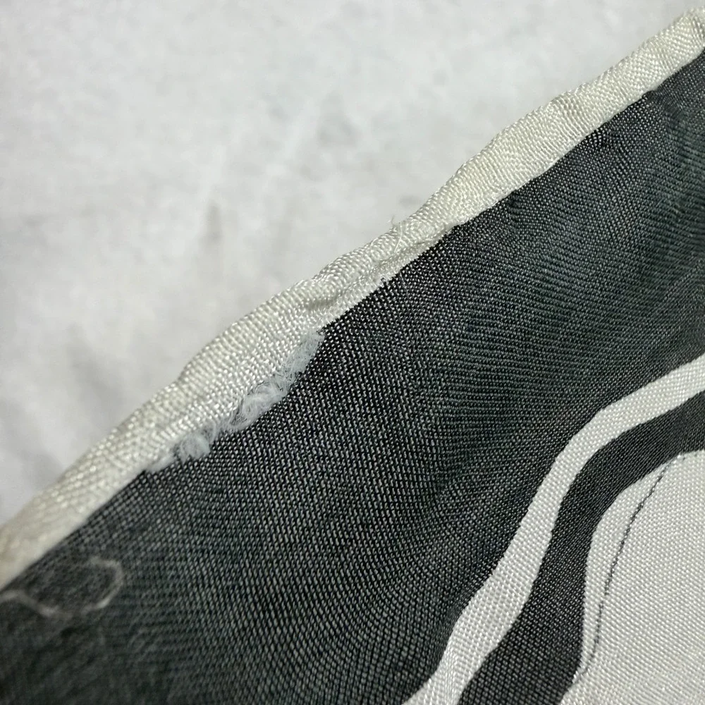 Womens Vintage Square Scarf Gray White Black Botanical Fern Leaf Hand Rolled